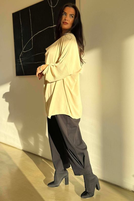 Suki Drape Cowl Blouse Stone /9=